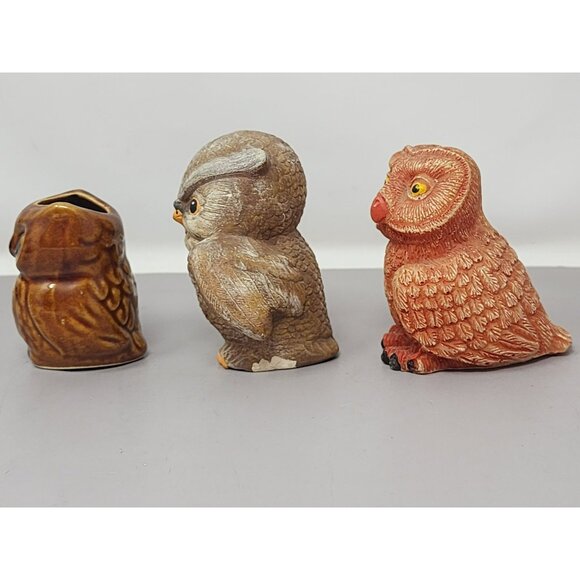Set Of 3 Vintage Owl Figurines Handpainted Detailed Home Decor Collectibles - Picture 2 of 11